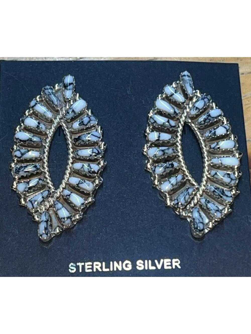Navajo sterling silver white buffalo cluster earrings -Tamara Benally